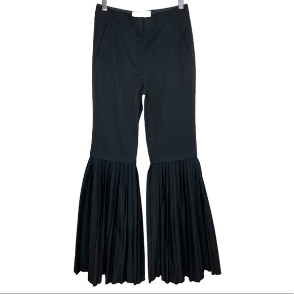 Stella McCartney 100% Wool Black Pleated Flare Leg Pants 0